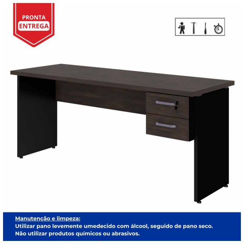 Mesa Escritório 1,70×0,60m – C/ 02 Gavetas MARSALA / PRETO – 23475 CT Móveis para Escritório 7