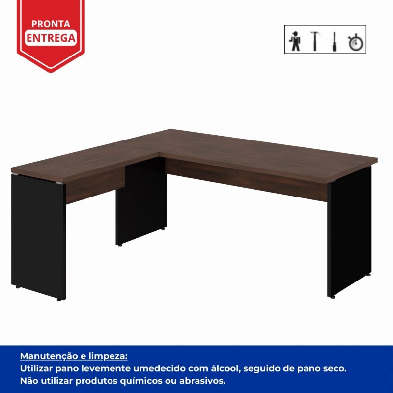 Mesa em “L” (Mesa 1,70m + Mesa Auxiliar) – S/ Gavetas Marsala / Preto – 23478 CT Móveis para Escritório 4