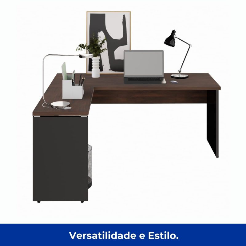 Mesa em “L” (Mesa 1,70m + Mesa Auxiliar) – S/ Gavetas Marsala / Preto – 23478 CT Móveis para Escritório 7