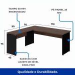 Mesa em “L” (Mesa 1,70m + Mesa Auxiliar) – S/ Gavetas Marsala / Preto – 23478 CT Móveis para Escritório 17