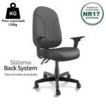 Cadeira Presidente PLUS BACK SYSTEM Baixa Costurada c/ Braços Reguláveis – Corino Preto 32974 CT Móveis para Escritório 10