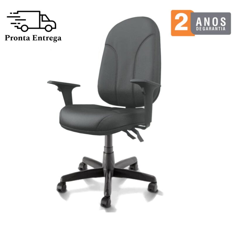 Cadeira Presidente PLUS BACK SYSTEM Baixa Costurada c/ Braços Reguláveis – Corino Preto 32974 CT Móveis para Escritório 5