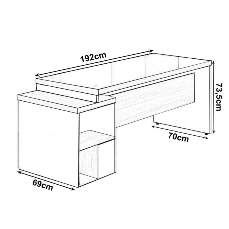 Mesa PEDESTAL RETA C/ VIDRO (03 Gav.) – 1,92X0,70m NOGAL SEVILHA/PRETO – 21399 CT Móveis para Escritório 4