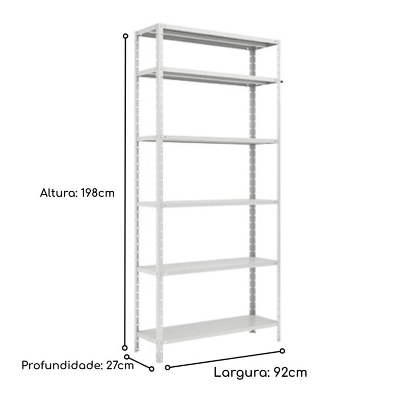 Estante de Aço com 06 Bandejas 27 cm (# 26/20) – 1,98×0,92×0,27m – W3 -16002 CT Móveis para Escritório 3