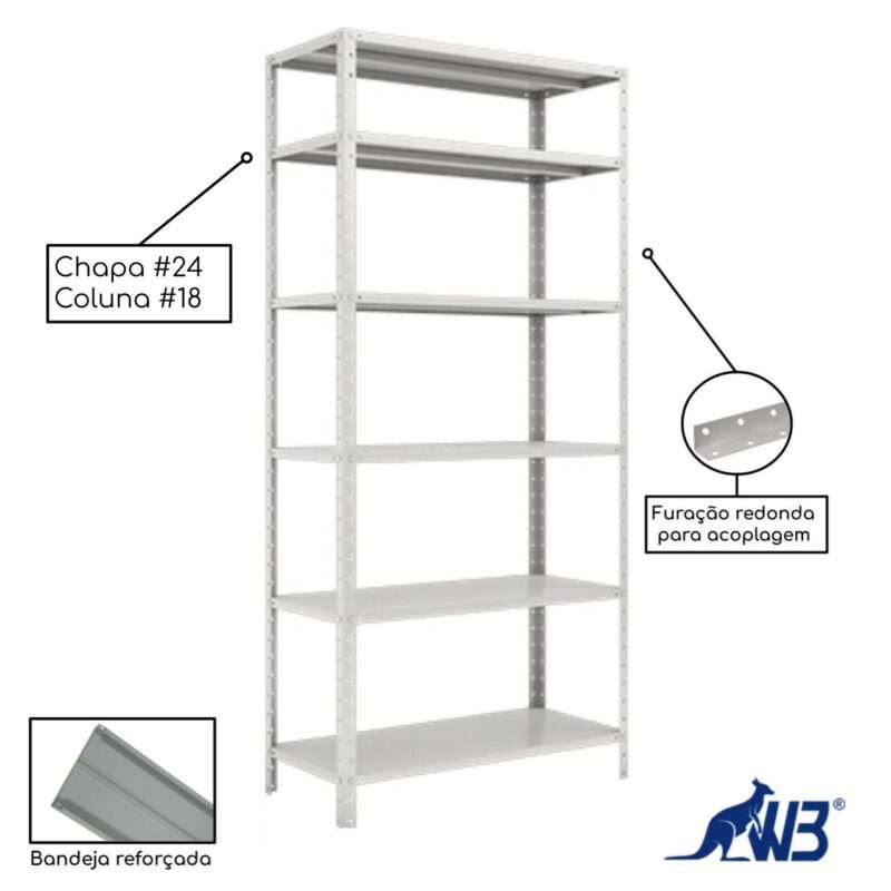 Estante de Aço com 06 Bandejas 40 cm (26/20) – 1,98×0,92×0,40m – SA – 16013 CT Móveis para Escritório 4