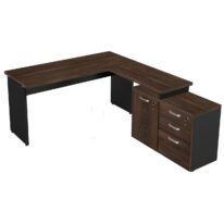 Mesa Escritório em “L” – 1,50×1,50m (Extensível) – com Armário Misto (03 Gav.) MARSALA/PRETO – 23482 CT Móveis para Escritório