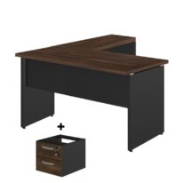 Mesa em “L” (Mesa 1,50m + Mesa Auxiliar) – C/ 02 GAVETAS MARSALA / PRETO – 23477 CT Móveis para Escritório