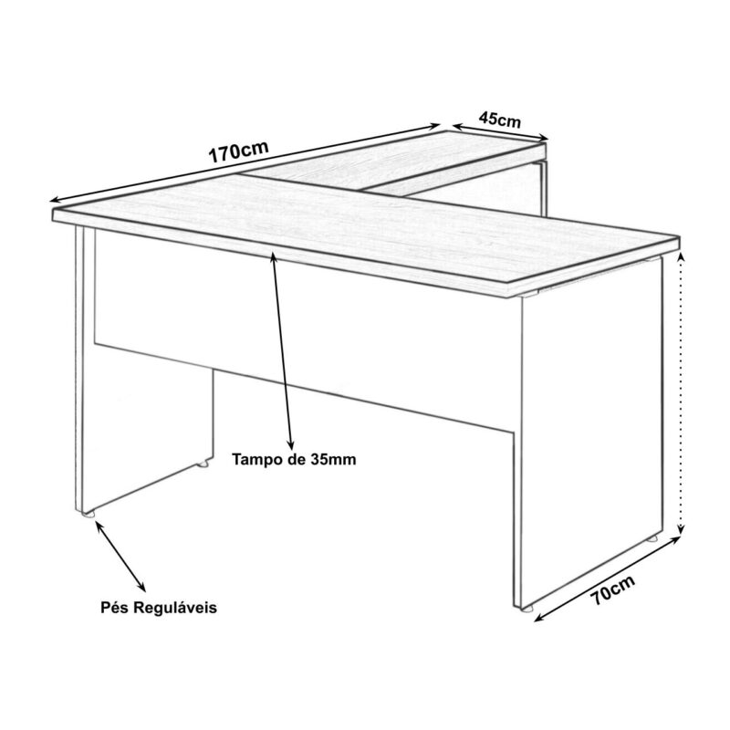 Mesa em “L” (Mesa 1,50m + Mesa Auxiliar) – C/ 02 GAVETAS MARSALA / PRETO – 23477 CT Móveis para Escritório 4