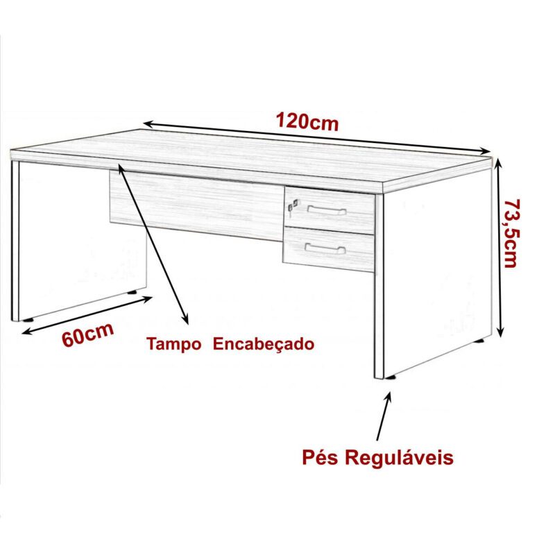 Mesa Escritório 1,20×0,60m – C/ 02 Gavetas MARSALA / PRETO – 23471 CT Móveis para Escritório 3