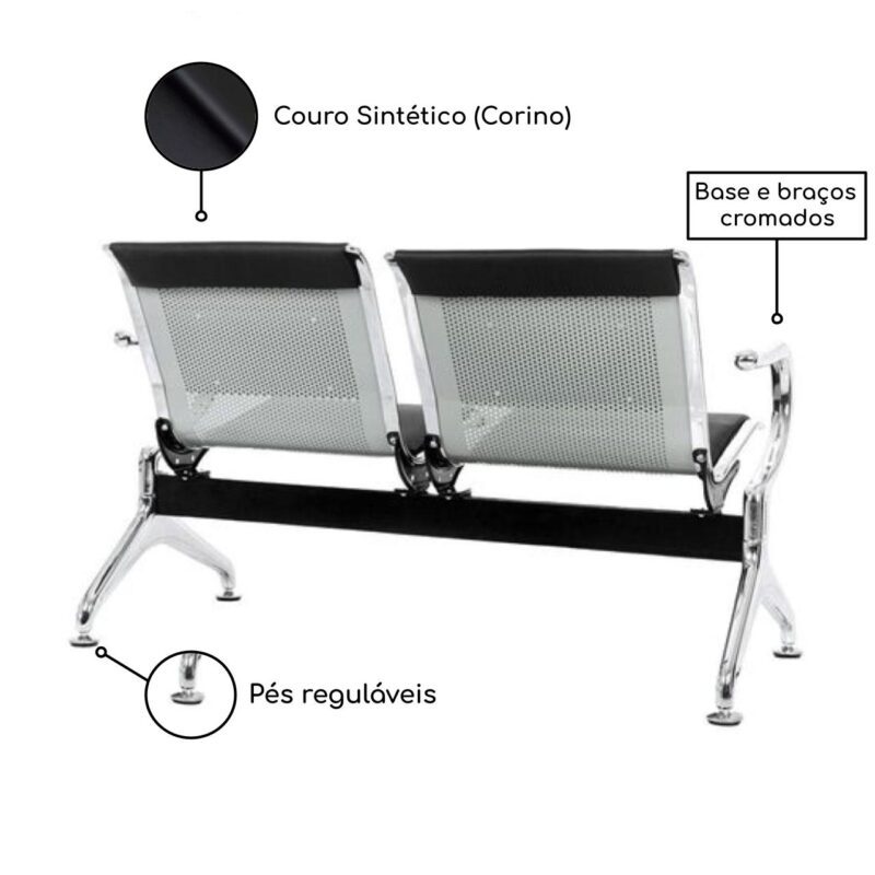 Longarina AEROPORTO ESTOFADA com 02 Lugares – Cor Cromada 33110 CT Móveis para Escritório 3