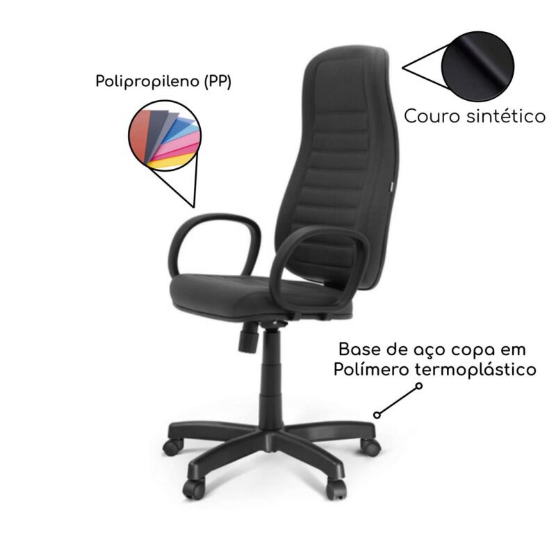 Cadeira Escritório Presidente ALTA c/ BRAÇO CORSA – COR PRETO 32958 CT Móveis para Escritório 5