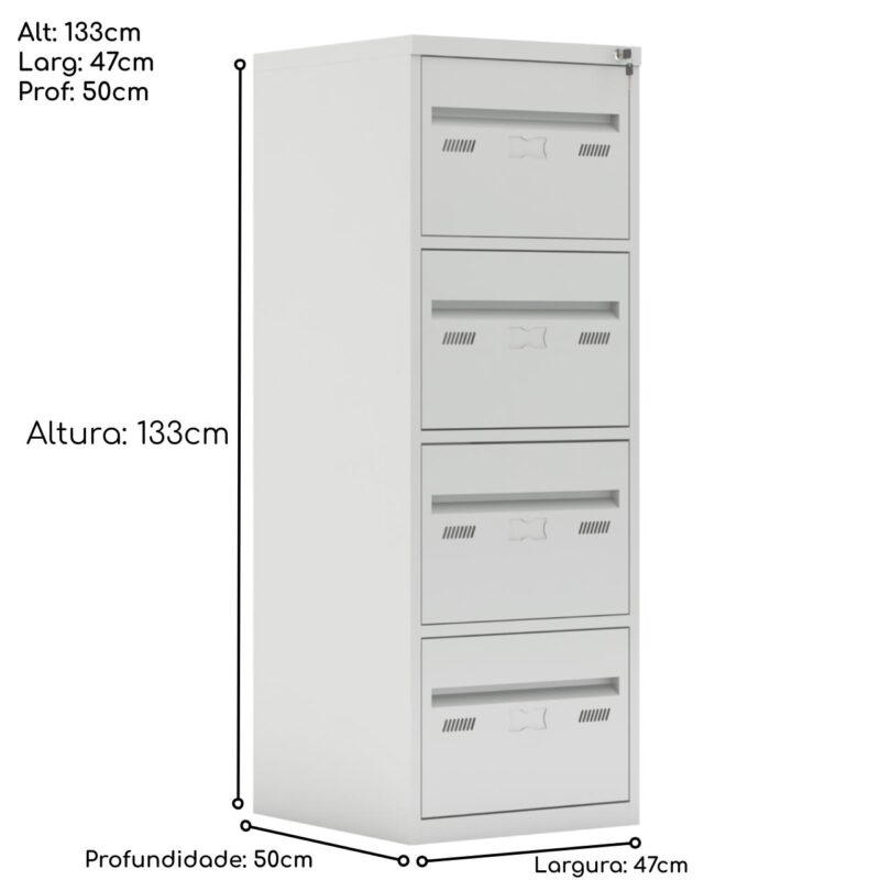 Arquivo de Aço 04 Gav. – CHAPA # 26- S/ TRILHO TELESC – (50cm) – 1,33×0,47×0,50m – CZ/CZ – W3 – 18000 CT Móveis para Escritório 4