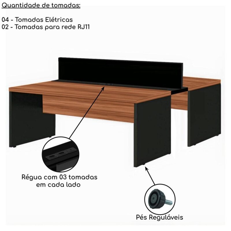 Estação de Trabalho Dupla 1,50×1,35m 02 Lugares s/ Gavetas c/ ponto de tomada Nogal Sevilha – 63087 CT Móveis para Escritório 4