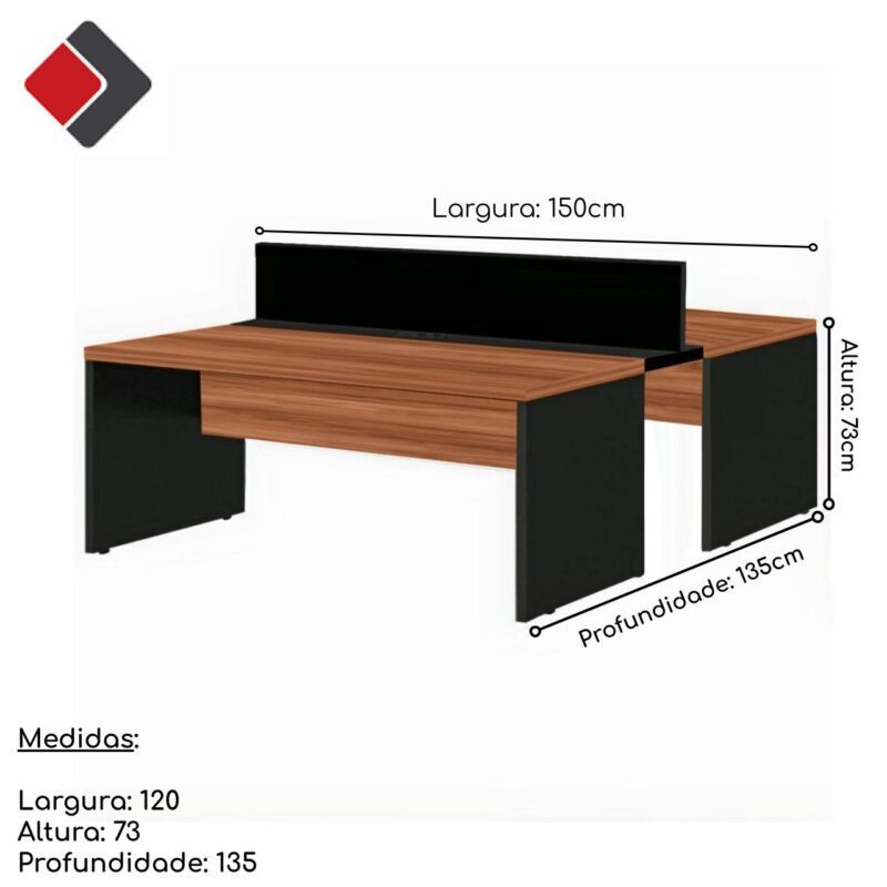 Estação de Trabalho Dupla 1,50×1,35m 02 Lugares s/ Gavetas c/ ponto de tomada Nogal Sevilha – 63087 CT Móveis para Escritório 6