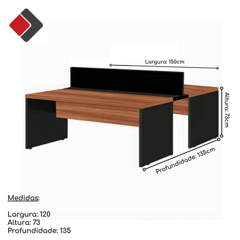 Estação de Trabalho Dupla 1,50×1,35m 02 Lugares s/ Gavetas c/ ponto de tomada Nogal Sevilha – 63087 CT Móveis para Escritório 5