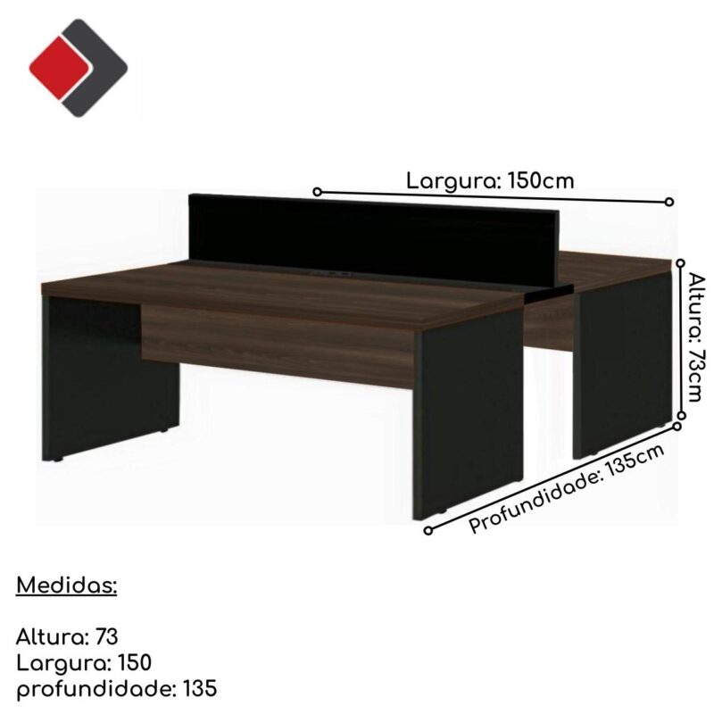 Estação de Trabalho Dupla 1,50×1,35m 02 Lugares c/ Gavetas c/ ponto de tomada MARSALA/PRETO – 63092 CT Móveis para Escritório 4