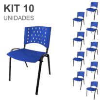 Kit 10 Cadeiras Plásticas 04 pés – COR AZUL – 24003 CT Móveis para Escritório