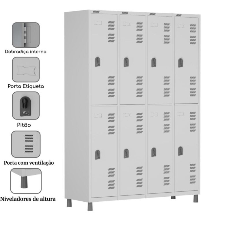 Roupeiro LOCKER de Aço c/ 08 PORTAS GRANDES – 1,90×1,28×0,40m – CZ/CZ – W3 – 11015 CT Móveis para Escritório 4