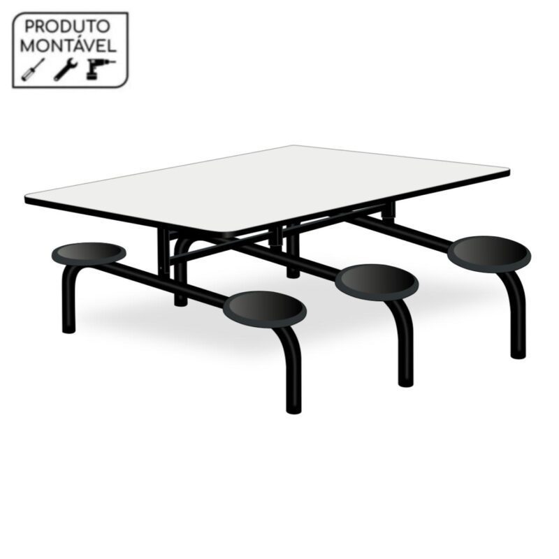 Mesa p/ Refeitório Fixo 06 Lugares MDP BRANCO DE 25 MM 50050 CT Móveis para Escritório 2