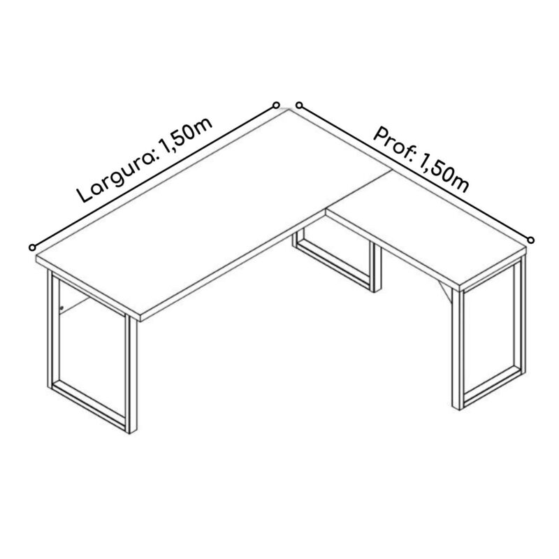 Mesa em L PÉ QUADRO (Mesa 1,50m + Mesa Auxiliar) – S/ Gavetas NOGAL SEVILHA/PRETO – 24476 CT Móveis para Escritório 5