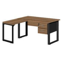 Mesa em L PÉ QUADRO (Mesa 1,70m + Mesa Auxiliar) – C/ Gavetas NOGAL SEVILHA/PRETO – 24479 CT Móveis para Escritório