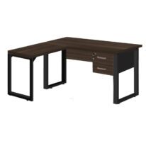 Mesa em L com PÉ QUADRO – (Mesa 1,70m + Mesa Auxiliar) – C/ Gavetas MARSALA/PRETO – 25479 CT Móveis para Escritório