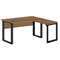 Mesa em L PÉ QUADRO (Mesa 1,70m + Mesa Auxiliar) – S/ Gavetas NOGAL SEVILHA/PRETO – 24478 CT Móveis para Escritório