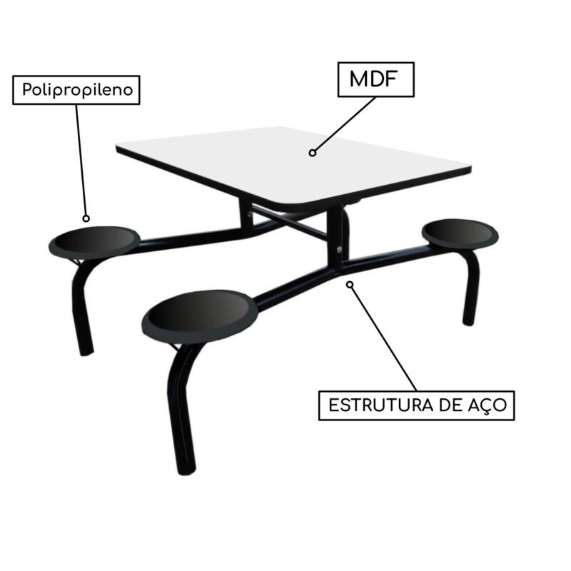 Mesa para Refeitório Fixo 04 Lugares MDP BRANCO DE 25 MM 50052 CT Móveis para Escritório 4