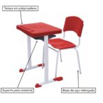 Kit Escolar Individual VERMELHO – (Mesa e Cadeira) – ADULTO – – COR VERMELHO – 40082 CT Móveis para Escritório 8