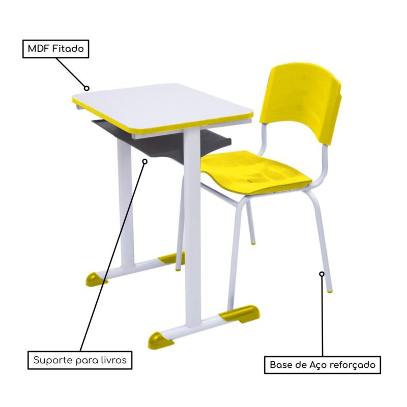 Kit Escolar Individual AMARELO – (Mesa e Cadeira) – ADULTO – MADEIRA – COR AMARELO – 40098 CT Móveis para Escritório 4