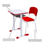 Kit Escolar Individual VERMELHO – (Mesa e Cadeira) – ADULTO – MADEIRA – COR VERMELHO – 40096 CT Móveis para Escritório 8