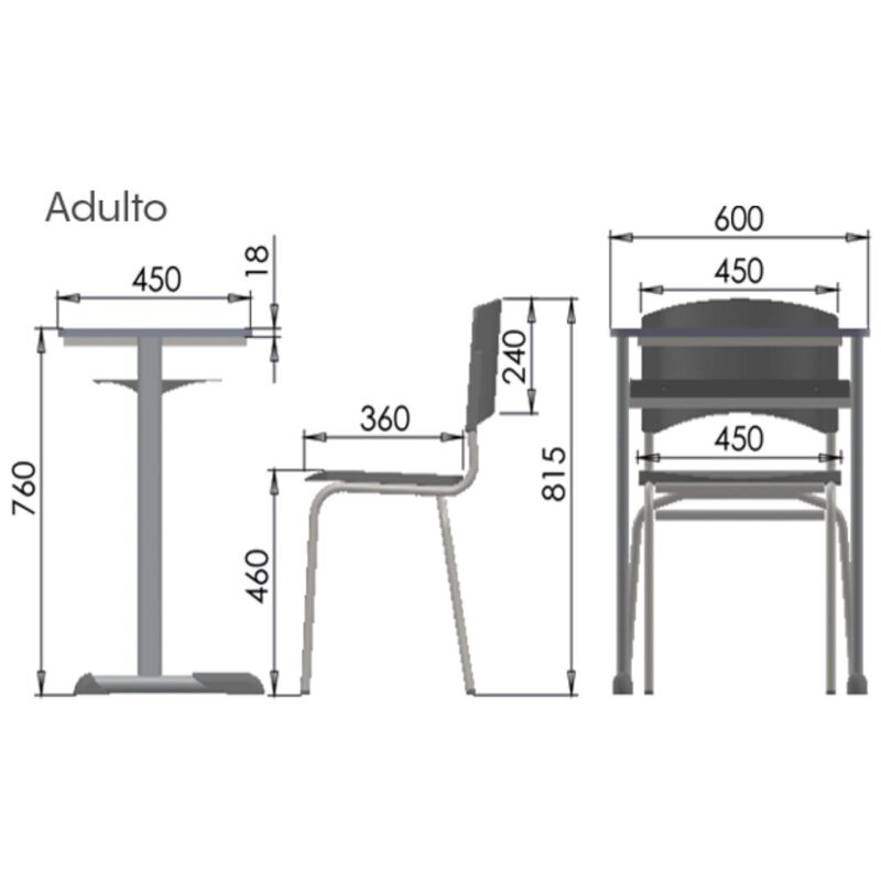 Kit Escolar Individual VERMELHO – (Mesa e Cadeira) – ADULTO – MADEIRA – COR VERMELHO – 40096 CT Móveis para Escritório 5