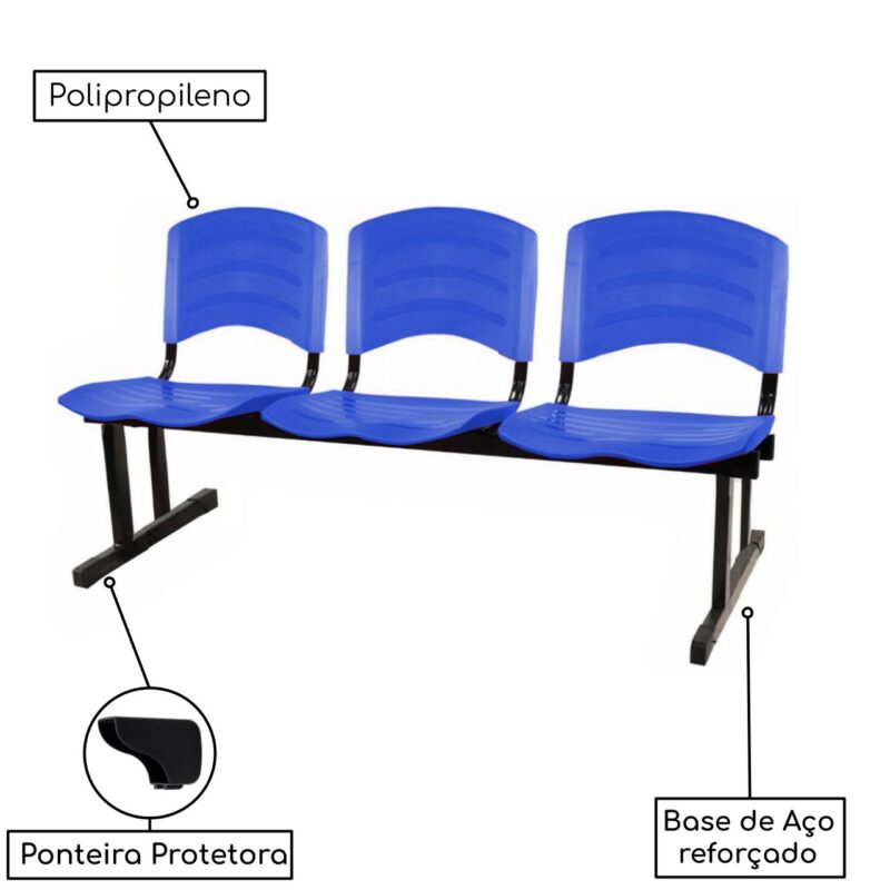 Kit 10 Cadeiras Longarinas PLÁSTICAS 03 Lugares – Cor Azul 33057 CT Móveis para Escritório 4