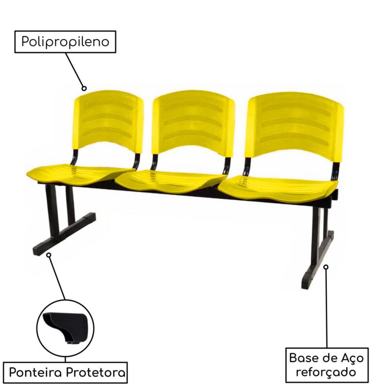 Kit 05 Cadeiras Longarinas PLÁSTICAS 03 Lugares – Cor Amarelo 33080 CT Móveis para Escritório 4