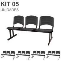 Kit 05 Cadeiras Longarinas PLÁSTICA 03 Lugares – Cor PRETO 33034 CT Móveis para Escritório