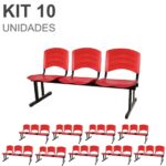 Kit 10 Cadeiras Longarinas PLÁSTICAS 03 Lugares – Cor Vermelho 33048 CT Móveis para Escritório 7