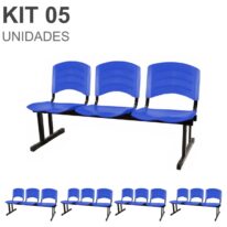 Kit 05 Cadeiras Longarinas PLÁSTICAS 03 Lugares – Cor Azul 33052 CT Móveis para Escritório