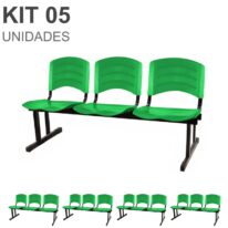 Kit 05 Cadeiras Longarinas PLÁSTICAS 03 Lugares – Cor Verde 33061 CT Móveis para Escritório