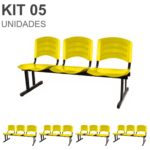 Kit 05 Cadeiras Longarinas PLÁSTICAS 03 Lugares – Cor Amarelo 33080 CT Móveis para Escritório 7