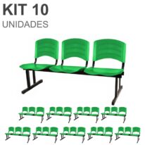 Kit 10 Cadeiras Longarinas PLÁSTICAS 03 Lugares – Cor Verde 33066 CT Móveis para Escritório