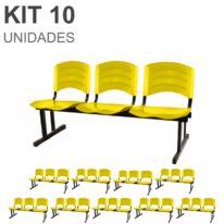 Kit 10 Cadeiras Longarinas PLÁSTICAS 03 Lugares – Cor Amarelo 33085 CT Móveis para Escritório