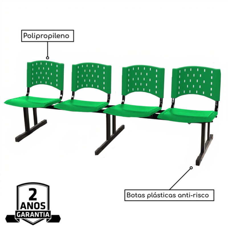 Cadeira Longarina PLASTICA 4 Lugares Cor Verde 33091 CT Móveis para Escritório 3