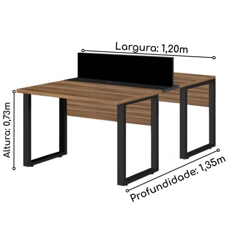 Estação de Trabalho Dupla 1,20×1,35m 02 Lugares c/ Gavetas c/ ponto de tomada PÉ QUADRO – Cor Nogal Sevilha – 63097 CT Móveis para Escritório 5