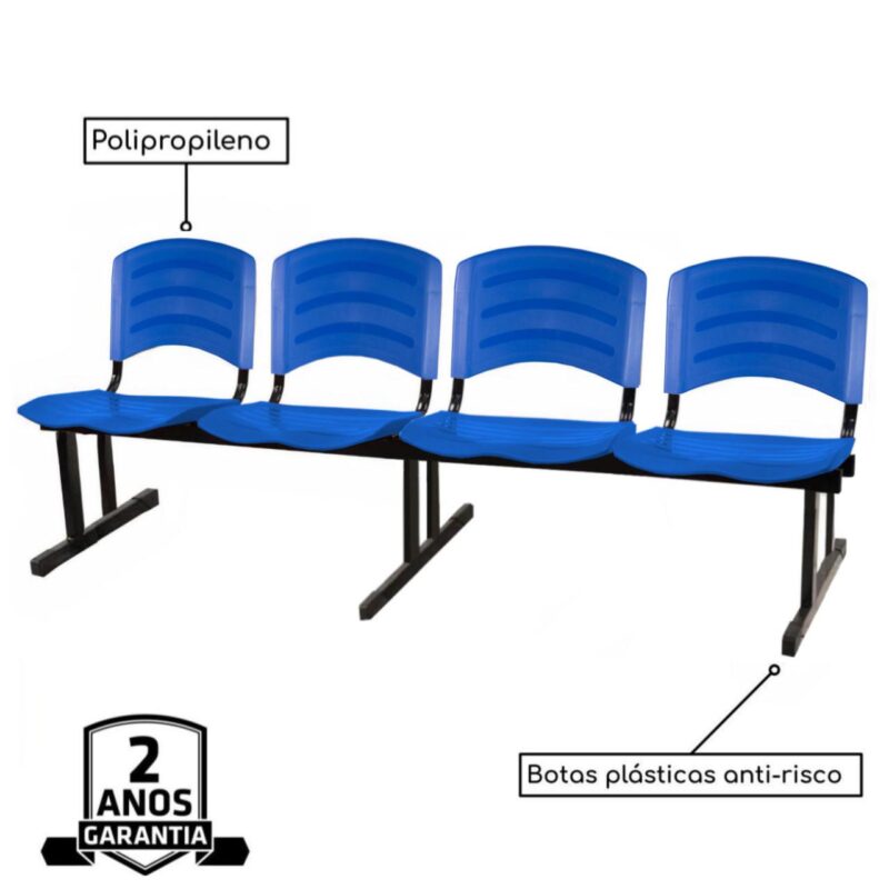 Cadeira Longarina PLASTICA 4 Lugares Cor Azul 33098 CT Móveis para Escritório 3