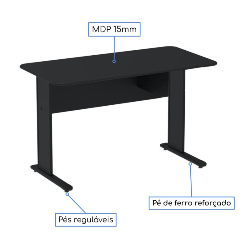 Mesa Escritório 1,20×0,60m s/ Gavetas – Cor Preto 44089 CT Móveis para Escritório 4