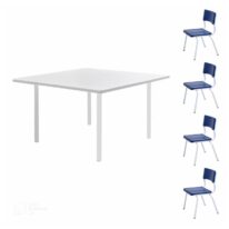 Conjunto QUADRADO c/ 04 Cadeiras Cor AZUL – TAMPO BRANCO – INFANTIL 02 a 06 Anos – MR PLAST – 41003 CT Móveis para Escritório