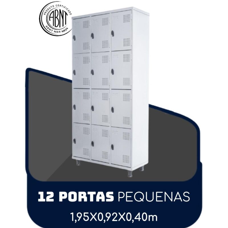 Armário Roupeiro de Aço c/ 12 Portas PEQUENAS – 1,95×0,92×0,40m – SA – CZ/CZ – 14001 CT Móveis para Escritório 2