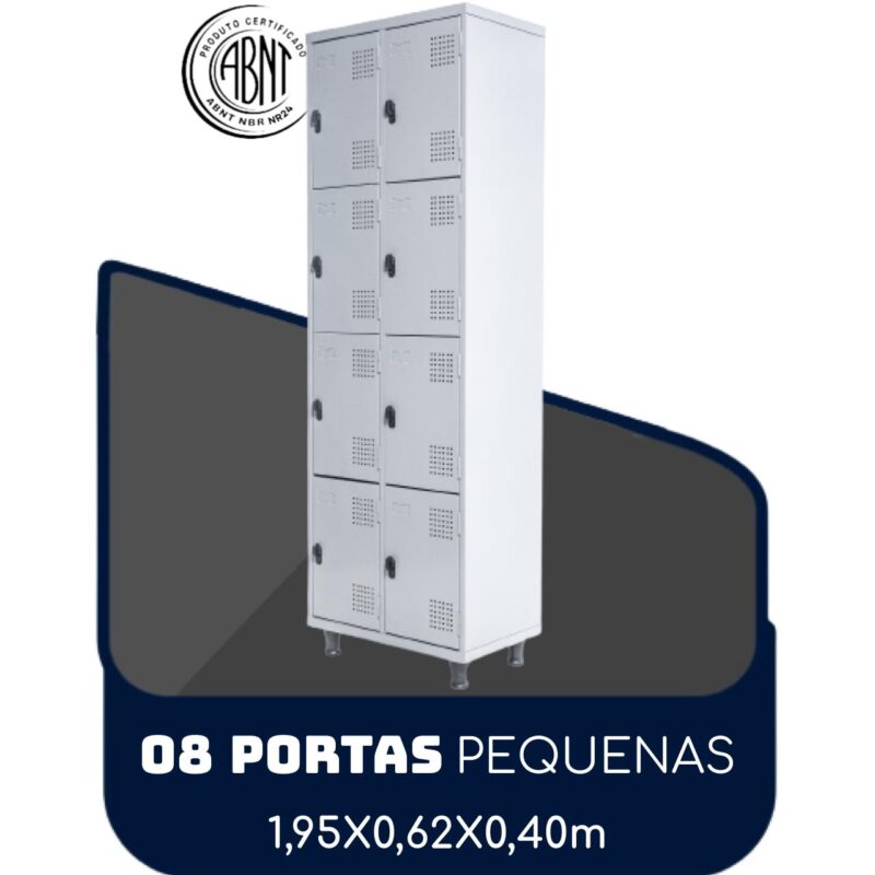 Armário Roupeiro de Aço c/ 08 Portas PEQUENAS 1,95×0,62×0,40m – SA – Cinza – 14002 CT Móveis para Escritório 2