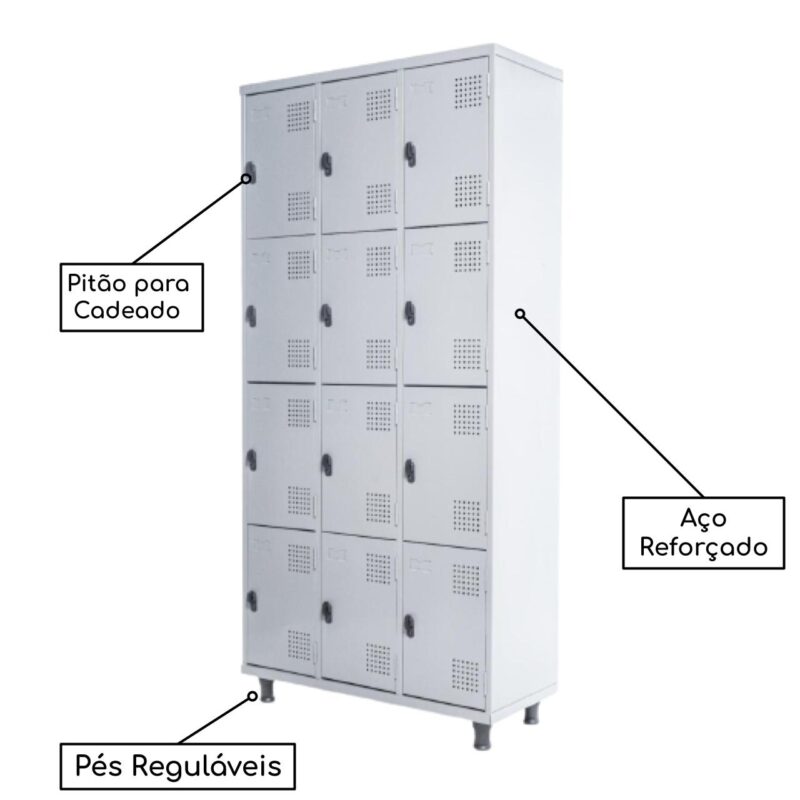 Armário Roupeiro de Aço c/ 12 Portas PEQUENAS – 1,95×0,92×0,40m – SA – CZ/CZ – 14001 CT Móveis para Escritório 3