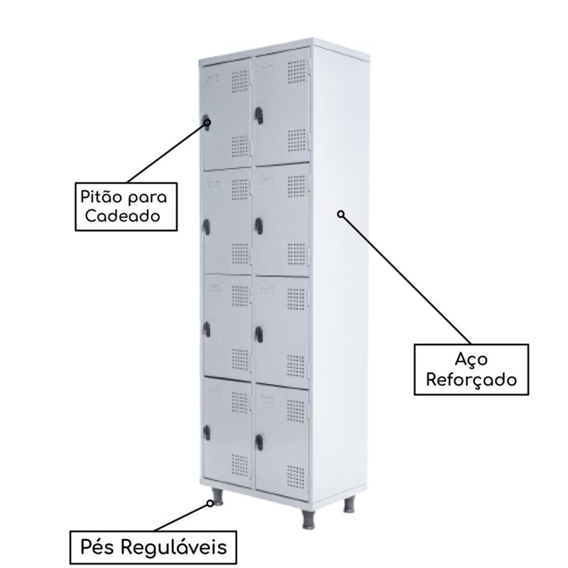 Armário Roupeiro de Aço c/ 08 Portas PEQUENAS 1,95×0,62×0,40m – SA – Cinza – 14002 CT Móveis para Escritório 3